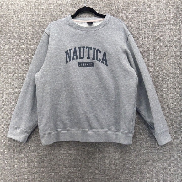 Nautica Jeans Mens Sweatshirt Size XL Gray Soft Y2k Spell Out Center Logo‎ - Picture 1 of 11